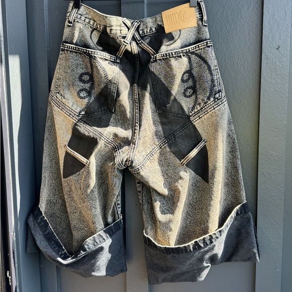 Unisex Machete Baggy Denim Shorts distressed wide-leg cuffed denim jeans size S - Picture 6 of 10